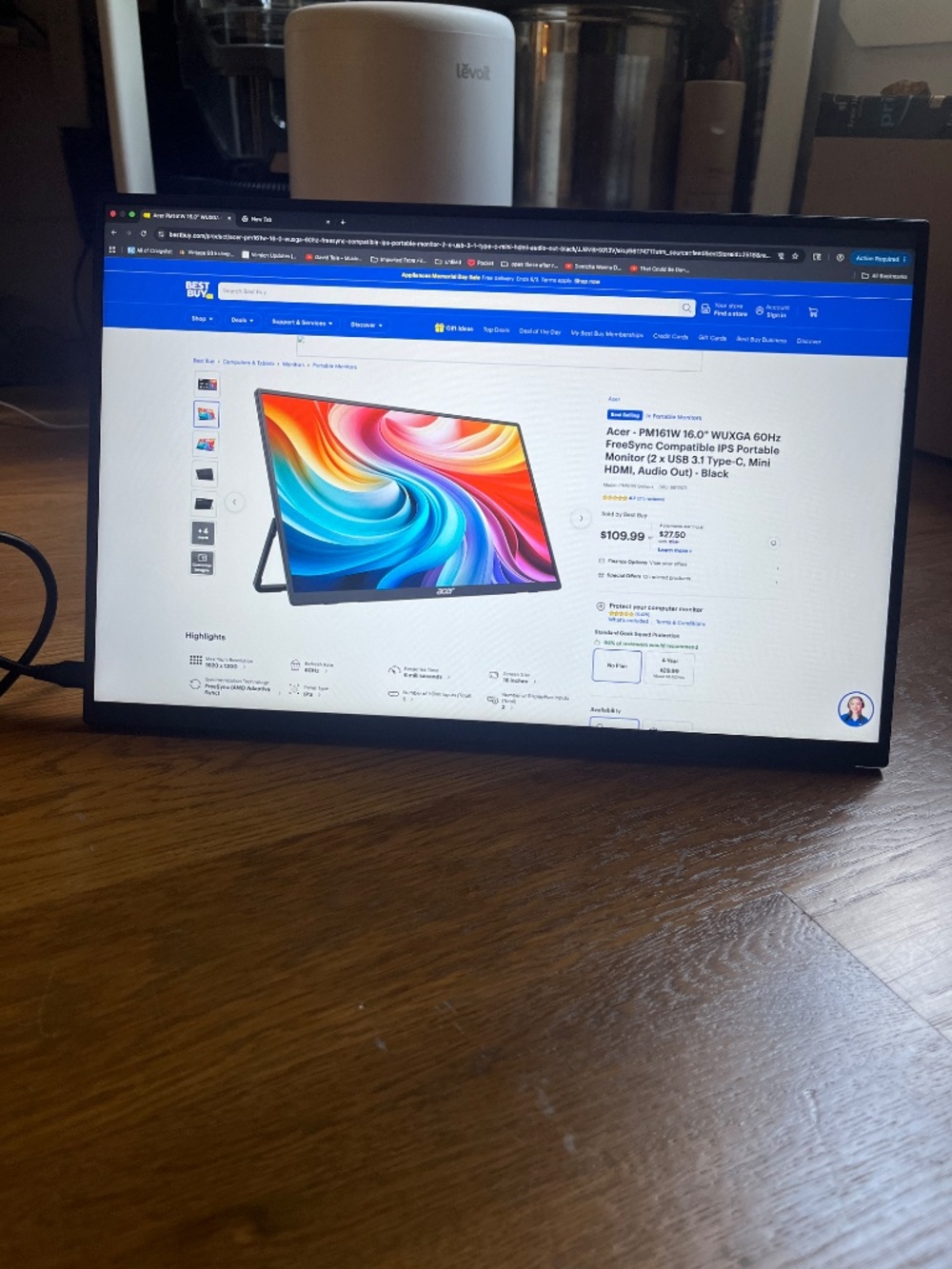 Acer - PM161W 16.0" WUXGA 60Hz FreeSync Compatible IPS Portable Monitor USB C